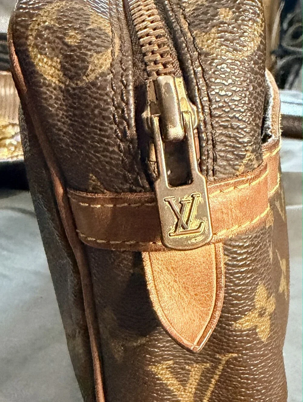 Louis Vuitton Monogram Canvas Shoulder Bag in Brown and Tan Trim